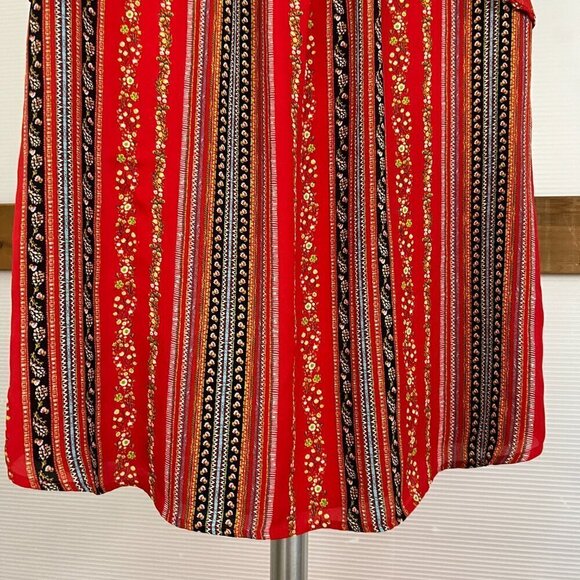Loft Red Abstract Floral Stripe Scoop Neck Petal Short Sleeve Blouse Sz M - Picture 10 of 15